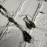 Teardrop Grey Charcoal Black Iridescent Silver Beaded Necklace and Earring Set Photo 11