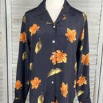 CITY SILK (Petite) 100% Silk Vintage Button Down Shirt Black/Leaves Pattern Photo 0