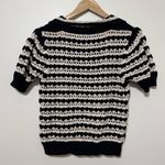 Mango  Crochet Knit Sweater Size Large Short Sleeve Polo Black Cream Photo 5