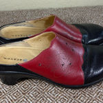 Aravon Womens Mules Leather Shoes Red Black Swirl Stitching Sz 9.5E Boho Western Photo 0