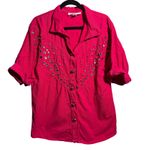 Unique Vintage VTG 80s Hot Pink Star Studded Rodeo Top Button Up Short‎ Sleeve Glam Western L Photo 0