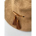 Olsenboye  Tan Straw Paper Fedora Hat With‎ Leather Tassels Photo 2