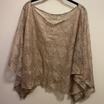 Matty M Womens Oversized Gold Metallic Knit Pattern Poncho Shawl Top Blouse XS S Tan Photo 0