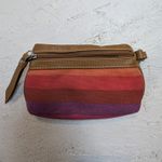 Liz Claiborne  Striped Canvas Cosmetic Bag – Leather Trim Makeup Pouch Photo 1