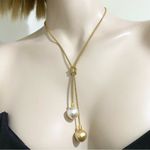 Sterling Silver MAJORICA 18K Gold-plated  Love Knot 14mm Pearl Lariat Necklace Photo 2