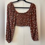 BP . Long Sleeve Floral Crop Top with Lace Trim – Size Small Photo 4