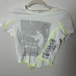White Graphic Crop Top with Neon Accents Photo 0