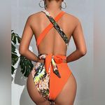 SheIn Crocodile Print Print Plunging Neck Crisscross Knot One Piece Swimsuit L Photo 1