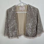 Gal Meets Glam Collection Diana Silver Sequin Crop Bolero Jacket Women's US 12 Photo 8
