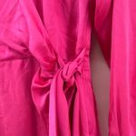 Milly Jordan Long Sleeve Satin Faux Wrap Dress Shirtdress Long Sleeve Small Pink Photo 4