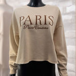 Francesca's Paris Place Vendôme Embroidered Cropped Sweatshirt Beige M Tan Size M Photo 0
