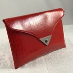 JustFab Shiny patent Red Snakeskin snap clutch Photo 1