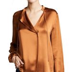 Vince Tie Neck Popover 100% silk blouse copper rust brown bronze L Photo 1