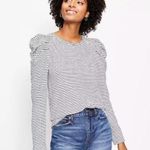 Loft Ann Taylor Striped Pleated Puff Sleeve Top Women’s Size M Long Sleeve Photo 0