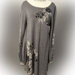 Max Studio  grey  knit Cotton Rayon blend  floral motif sweater dress L Photo 5