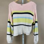 Billabong Size Large Seeing Stripes Sweater Pastel Colorblock Beachy Boho Hippie Photo 4