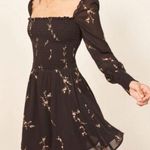 Reformation Kelli Black Floral Smocked Mini Dress Photo 0