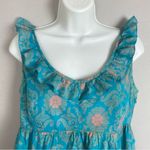 Anthropologie  Edme &‎ Esyllte Tank Top Turquoise Salmon Floral Sz 4 Empire Waist Photo 3