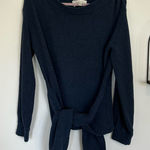 Brochu Walker Navy Blue Teddy Long Sleeve Crew Neck Tie Waist Sweater Blouse Med Photo 0
