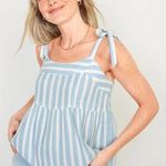 Old Navy Tie Shoulder Striped Smocked Babydoll Cami Swing Blouse Blue White L Photo 0