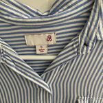 SO π΅ Ladies blue vertical stripe button down shirt size SM Photo 6