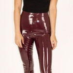 Spanx NWT Faux Patent Leather Shiny Leggings Ruby Burgundy Size SMALL Photo 0
