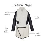 Spanx  Fleece Faux Leather Long Wrap Jacket Very Black Snow Moto Sherpa Edgy Coat Photo 5