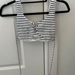 47 Street Navy Blue White Striped Tie Front Crop Bra Top Photo 0