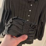 Quince  Textured Organic Cotton Peasant Blouse Charcoal M Photo 6