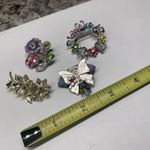 Lot Of 4 Pretty Spring / Flower / Butterfly Mix Some Rhinestone Brooch Pins Photo 2