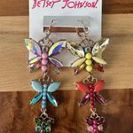 Betsey Johnson Love Fest Butterfly Linear Drop Multicolored Crystal Earrings Photo 0