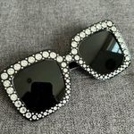 Sparkly, Fluted Rhinestone Rimmed Sunglasses, Black, Silver Black Photo 0