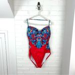 Ralph Lauren Lauren Red Boho Patterned One Piece Swimsuit Size 14 Photo 1