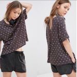 Sundry Anthropologie‎  Small Grey Gold Polka Dot Foil Dot Crewneck T-shirt Photo 1
