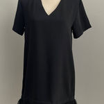 Lea & Viola Black V-Neck Feather Dress sz Small Flapper Sheath Knee Length Vamp Photo 0