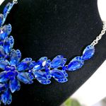 Statement Silver and Blue Floral Crystal Necklace and Earrings Set Photo 4