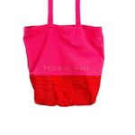 Victoria's Secret  Pink Red Tote Bag Canvas Beach Travel Shopping Metallic Logo Photo 2