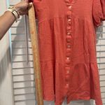 FRNCH  Short Sleeve Tiered Mini Dress 100% Cotton Crinkle Beachy CORAL PINK‎ Sz M Photo 9