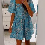 Boutique Puff Sleeve Blue Floral Dress Photo 0