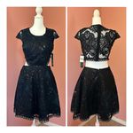 Sequin Hearts black lace, sequin, sexy glamorous Christmas party back cutout mini dress NWT 7 Photo 1