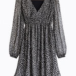 Umgee  Black & White Empire-Waist Dress Size Large  Metallic Sparkle Photo 0