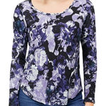 Simply Vera, Vera Wang Simply Vera Vera Wang Floral Long Sleeve Top Purple Black Large Photo 0