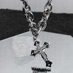 Titanium Steel Cross Pendant Necklace for Men Women,Punk Hip Hop Necklace Silver Photo 3