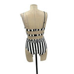ONIA  Rumi Black &‎ White Striped Cutout One Piece Swimsuit Belted Size Photo 5