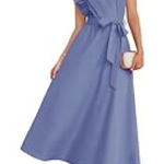 One Shoulder‎ Ruffle Dress Formal Cocktail Party Special Occasion Midi Blue Size M Photo 0