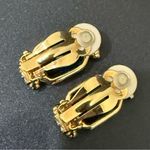 Vintage Unsigned Gold Tone Deep Teal Blue Emerald Cut Rhinestone Clip Earrings Photo 7