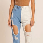SheIn Half Blue Half White Distressed Ripped Jeans – Women’s Size XS Photo 0