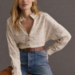 Pilcro  Anthropologie Tavi Daisy Floral Embroidered Button Front Blouse Top M Photo 0