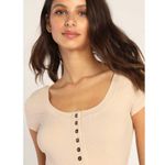 Lulus  Simply the Best Beige Short Sleeve Button-Front Tee M NWT Photo 2