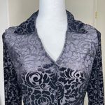 Ultra Pink Velvet Burnout Collared Button Bell Sleeve Tunic Blouse Size Medium Photo 1